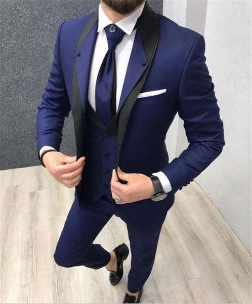 

men's suits & blazers 2021 navy blue slim fit one button red groom tuxedos groomsmen mens wedding 3 piece prom bridegroom (jacket+pants, White;black