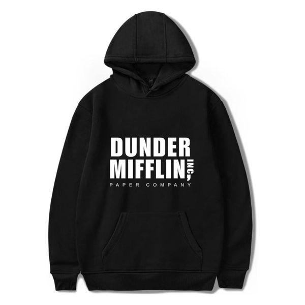 

men's hoodies & sweatshirts dunder mifflin the office tv show letter print men women fashion pullovers hooded oversized sweatshirt, Black