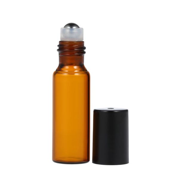 

10pcs 10ml amber glass bottles jar essential oil bottle stainless steel roller essential oils sprayer bottle with 3ml dropper