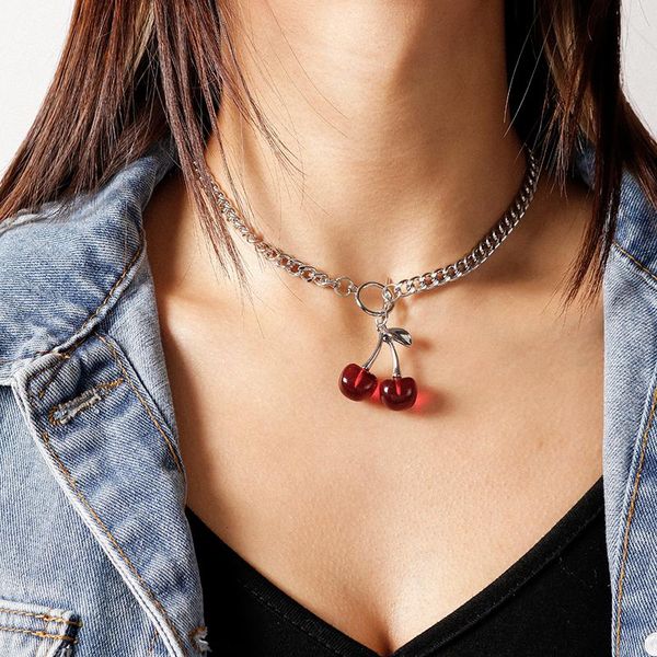 

pendant necklaces temperament acrylic cherry for women unique toggle clasp chain choker necklace party jewelry accessories, Silver