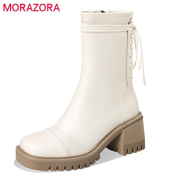 

boots morazora 2022 black big size 41 high heels platform shoes women ankle cross tied autumn winter fashion ladies