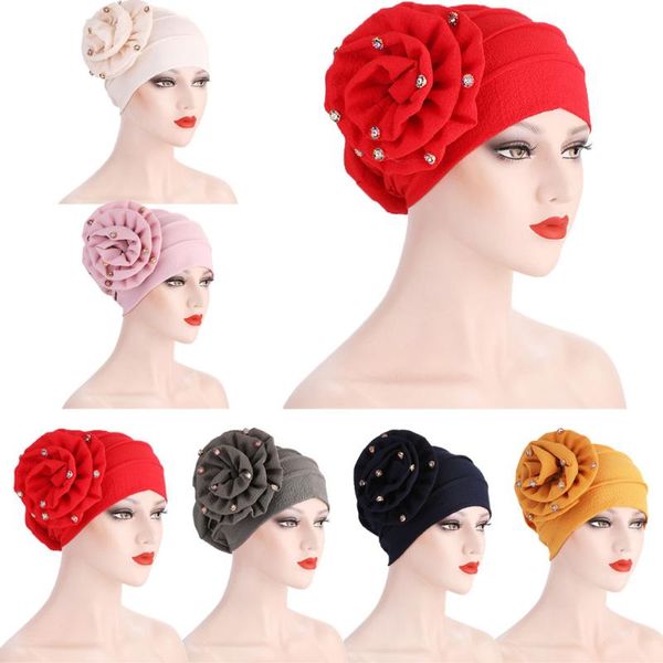 Moda étnica moda moda mulheres grânulos plissos turbante muçulmano turbante grande flores headband hijab caps islam desgaste para chapéu chemo cancer