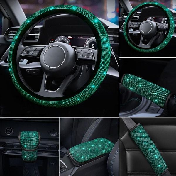 

steering wheel covers bling car cover emerald handbrake shoulder armrest pad gearshift for auto interior accessories