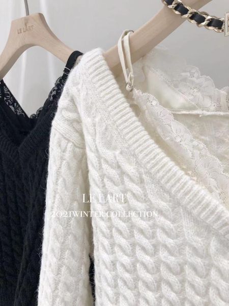 

women's sweaters 2021 fashion winter v-neck thick wool pullover sweater, White;black