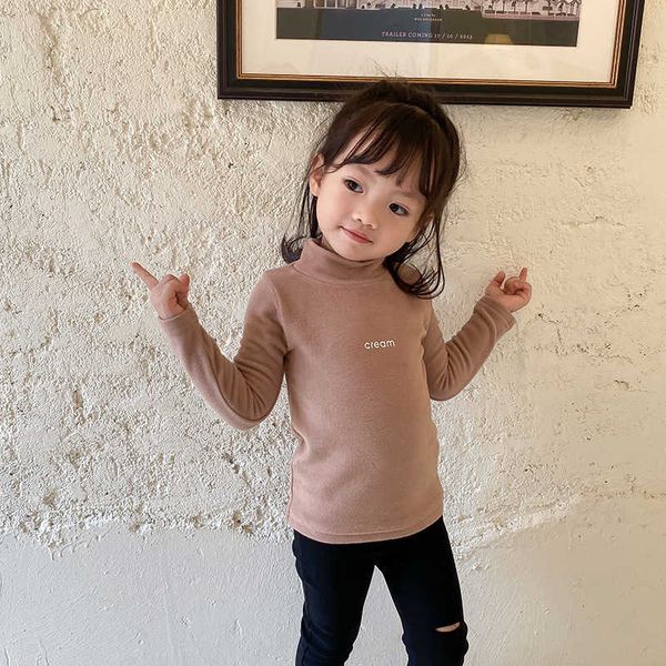 

long girls' 2021 sleeve children's half new high collar t-shirt, Black;white