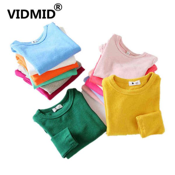 

vidmid children t-shirt baby boys girls cotton long-sleeve clothes t-shirt kids solid color clothing t-shirts 4006 18 g1224, Blue