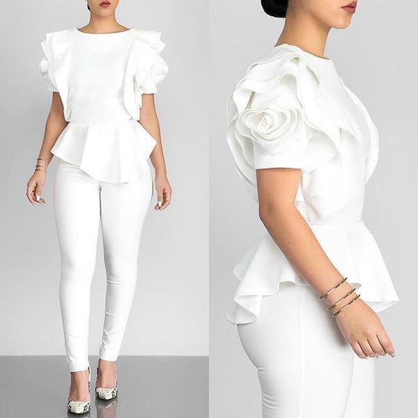 

2021 new women blouse shirt layers petal sleeves elegant fashion spring summer rose red blue black white bluas ruffles classy lady p600