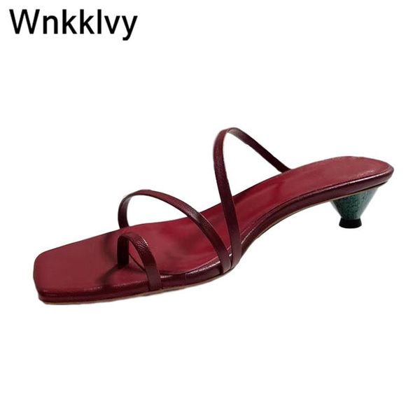 

slippers wood strange high heels flipflops vacation beach clip toe narrow band lazy mules simple sandals summer shoes women, Black