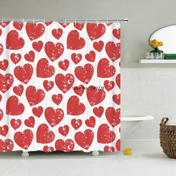 

shower curtains 3d love romance red heart printed bath waterproof polyester fabric valentine's day bathroom with hooks