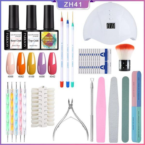 

nail gel parkson 8ml polish big manicure kit 12w uv lamp base coat and remover set soak off art tool home use, Red;pink