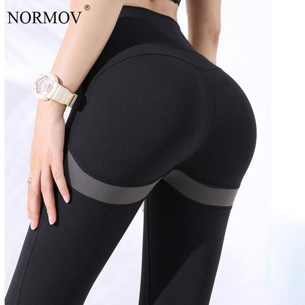 

women's leggings normov sports fitness high waist super elastic pants patchwork push up gym clothes breathable slim women, Black