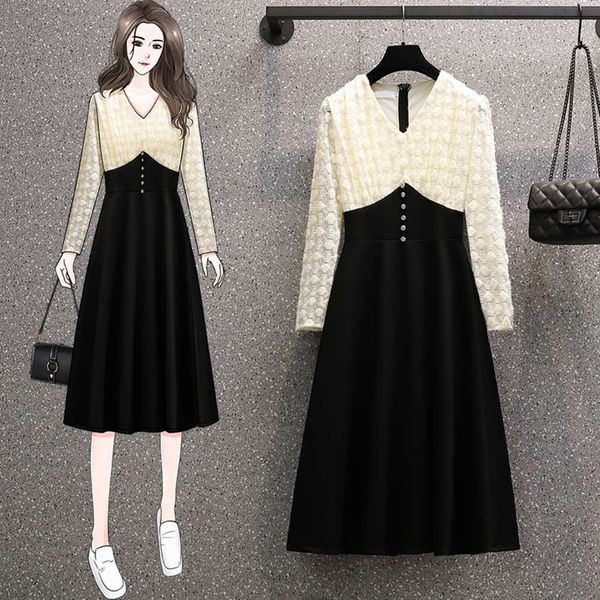 

large women's early spring 2021 new fat sister french hepburn dress, Black;gray