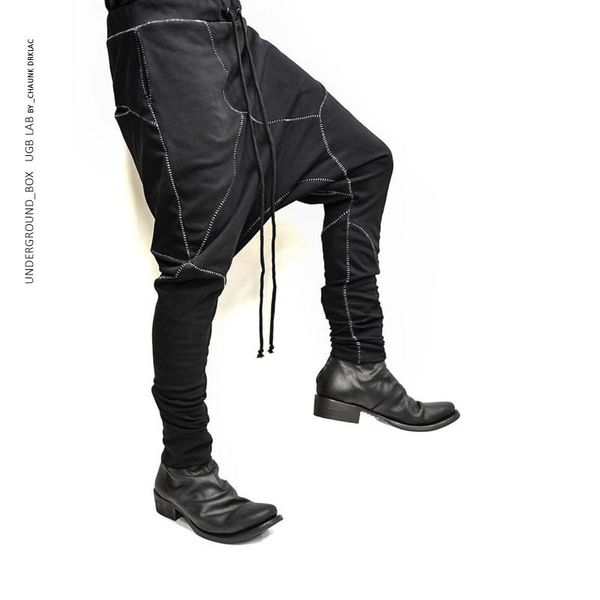 

men's pants 2021 clothing bigbang hair stylist fashion asymmetric casual cross drawstring singer costumes 27-46, Black