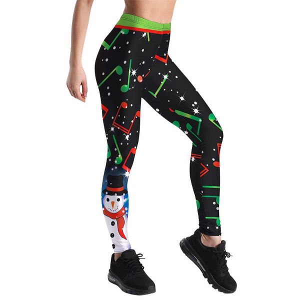

women's leggings women christmas music snowman printed sports pants slim push up fitness trousers fashion skinny female long, Black