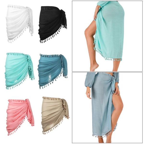 

scarves wrap skirt sarong swimsuit cover up bikini cotton long swim pareo beach coverups short tassels for womens|girls, Blue;gray