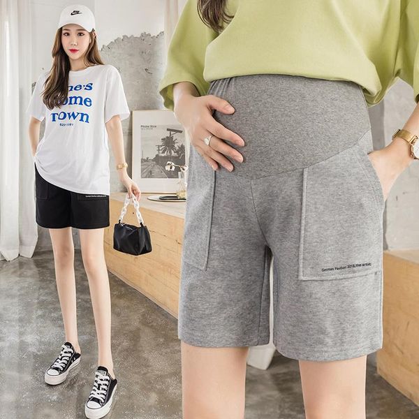 

maternity bottoms 398# summer thin cotton shorts wide leg loose elastic waist belly clothes for pregnant women casual pregnancy, White