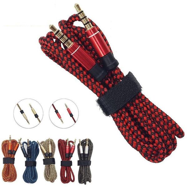 

dhl 1.5m 3m braided weave aux audio cable 5ft 10ft 3.5mm male stereo aux audio extendtion cables for cell phones mp3 speakers
