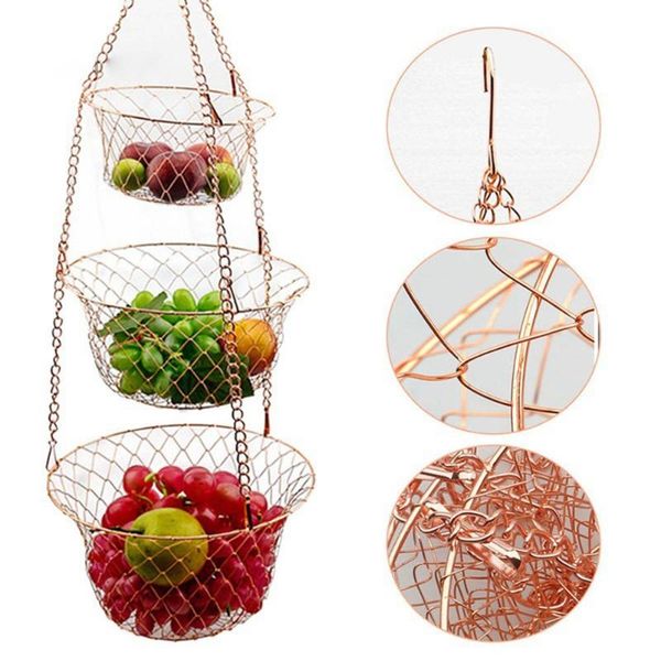 

storage baskets 3-tier wire fruit hanging basket kitchen folding hook design save space halls rooms