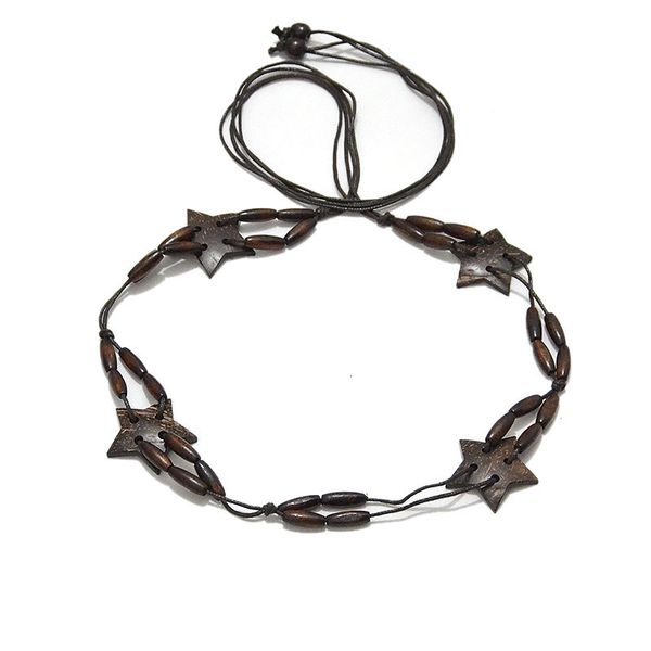 

women's belt fashion simple wooden bead string sewing woven thin waist chain women's thin waist rope, Black;brown