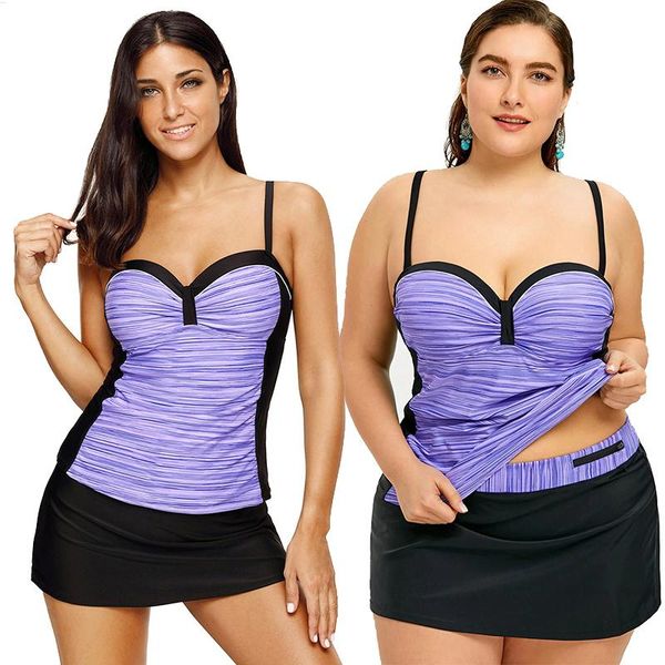 

one-piece suits women two piece bathing suit push up print large size swimwear s-3xl adjustable straps swimsuit with skirt plus tankini set