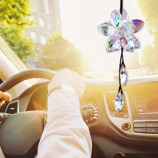 

interior decorations auto car pendants hang color crystal flowers hanging ornaments rhinestone five leaf flower accessories