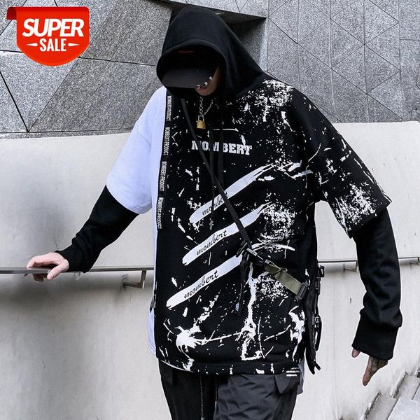 

letter print hooded sweatshirt street big hip hop boy #o99c, Black