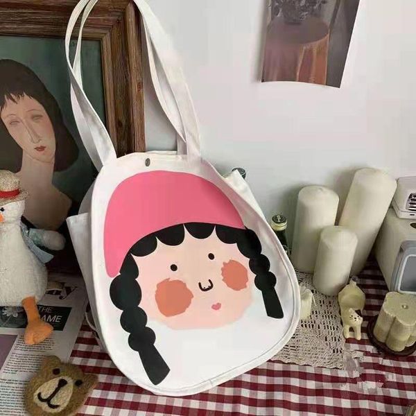 

evening bags cartoon girl student canvas bag 2022 sweet fashion large-capacity shoulder school handbag pure cotton simple college style