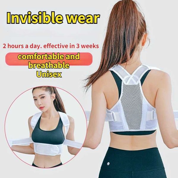 

back support posture corrector spine shoulder band adjustable invisible correction belt treating kyphosis, Black;blue