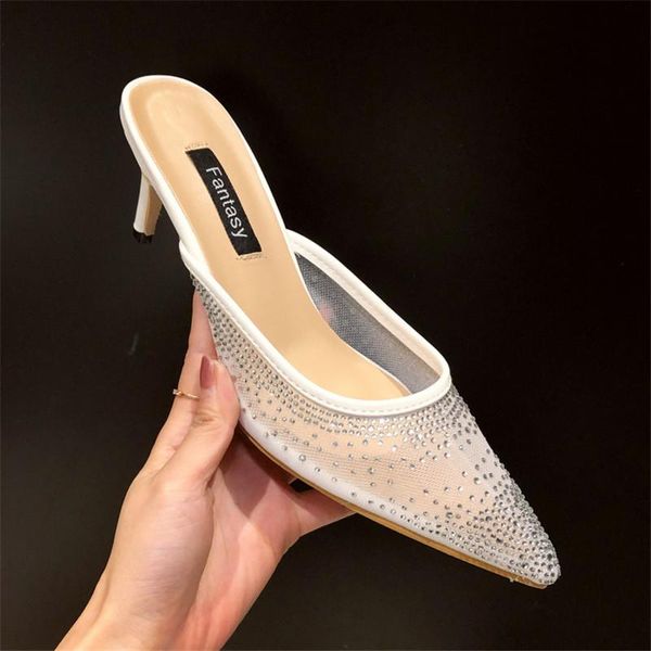 

slippers women 2021 elegant party outside crystal fashion, Black