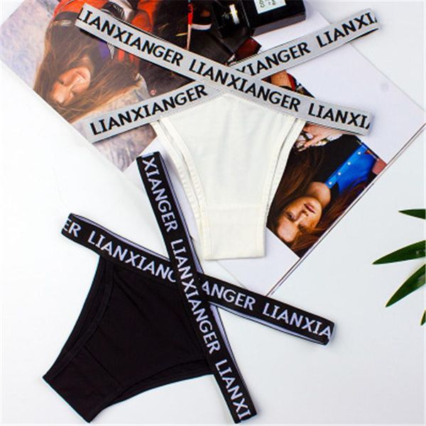 

low waist erotic lingerie briefs thong womens letter printing panties fashion trend cross belt ice silk underwear female seamless, Black;pink