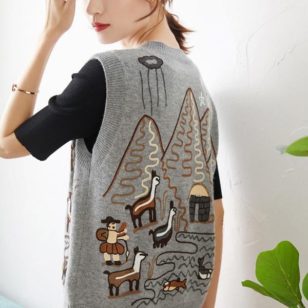 

women's vests shepherd s childlike embroidered cashmere vest high j goods cattle factory straight out casual winter, Black;white
