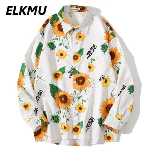 

men's casual shirts elkmu harajuku streetwear daisy men summer autumn long sleeve shirt oversized hip hop male hm448, White;black