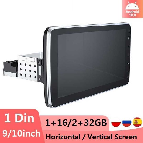 Universale 1Din Autoradio Girevole Lettore multimediale per auto Touch screen da 10 pollici Autoradio Ricevitore stereo GPS WIFI 4G FM Android10.0 Lettore video autoradio regolabile