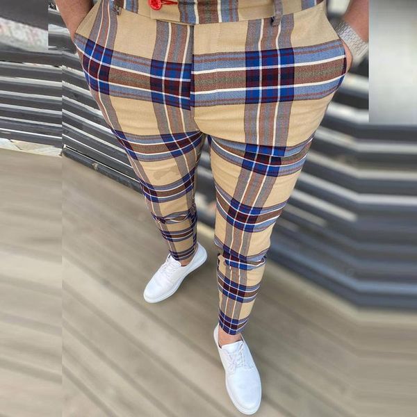 

men's suits & blazers spring autumn slim it beltless cropped trousers fashion zipper mid-waist pants business interview lattice, White;black