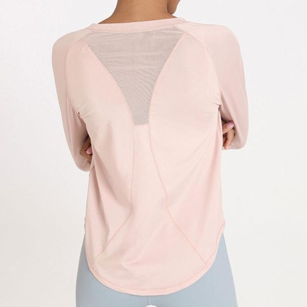 

yoga outfit women long sleeve shirt fitness loose gym workout quick dry sport with thumb holes mesh running fit sportwear top
