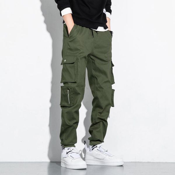 

hip hop cargo pants men fashion harajuku harem pant streetwear casual joggers multi-pocket tie feet m-8xl men's, Black