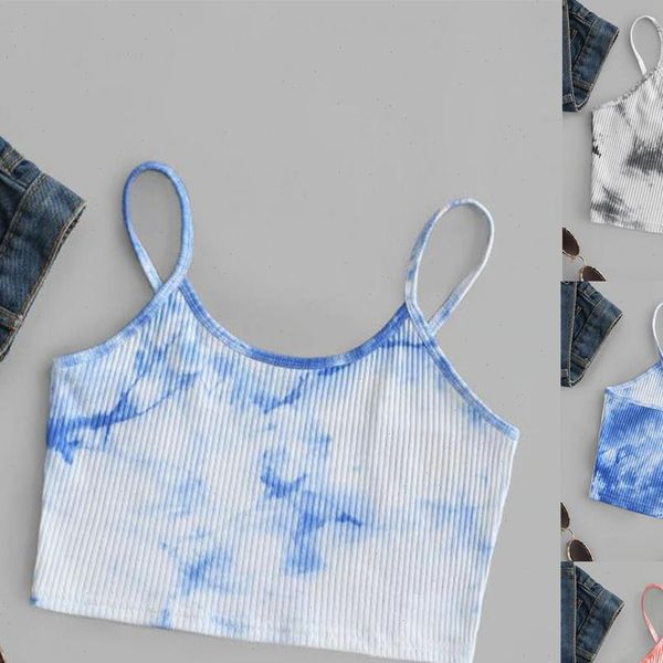 

crop women ladies tie dye print sleeveless blouse pullover vest tank crop shirts drop shipping, White