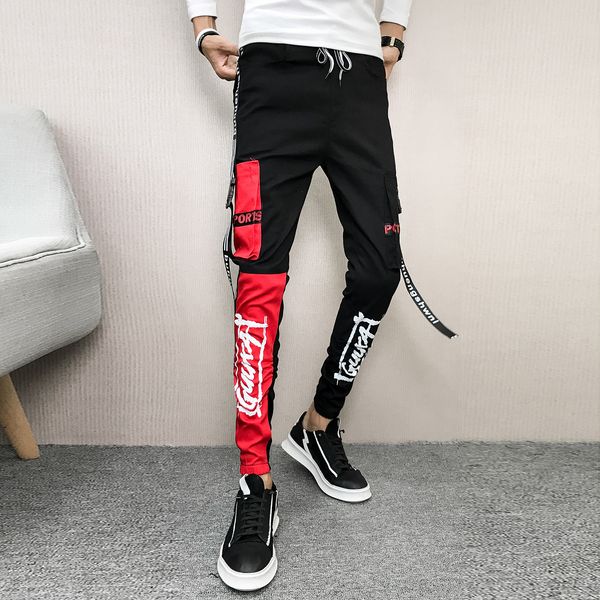 

Primavera Vero New Nova Moda 2021 Lado Bolso Harem Calas Roupas Masculinas Streetwear Ajuste Fino Casual Joggers Preto Hip Hop 33 MNLN, Black