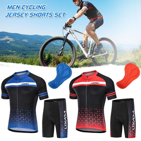 

racing sets lixada men cycling jersey set breathable quick-dry short sleeve and padded shorts mtb outfit, Black;blue