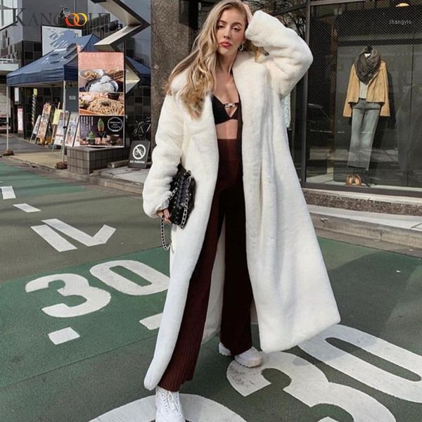 

kancoold fashion women solid faux fur coat winter thick warm long jacket outwear long sleeve plus size plush coats female coat1, Black