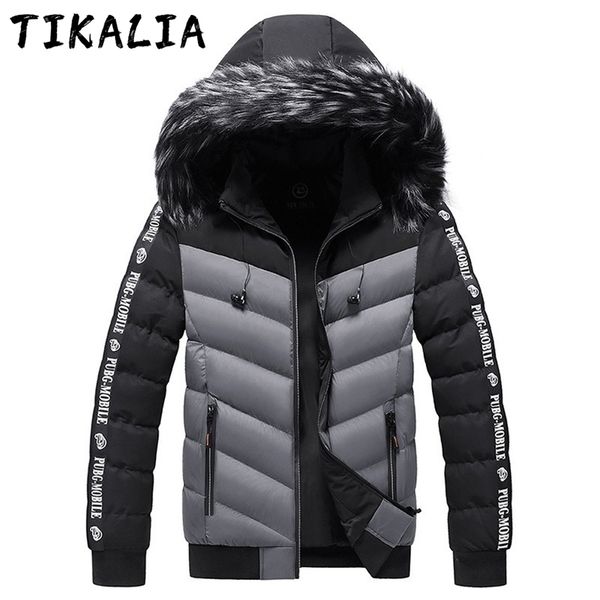 

mens autumn winter parkas jacket men puffer jacket thicken outwear coat fur collar coat fashion clothing cotton padded coat warm 210818, Black