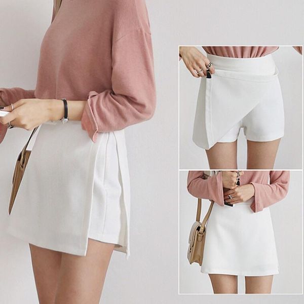

skirts 2021 women's shorts fashion skirt fake two-piece split high waist zip up solid color, Black