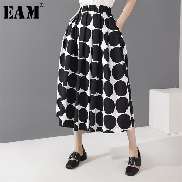 

[eam] high elastic waist dot printed elegant long temperament half-body skirt women fashion tide new spring autumn 1u80201 210311, Black