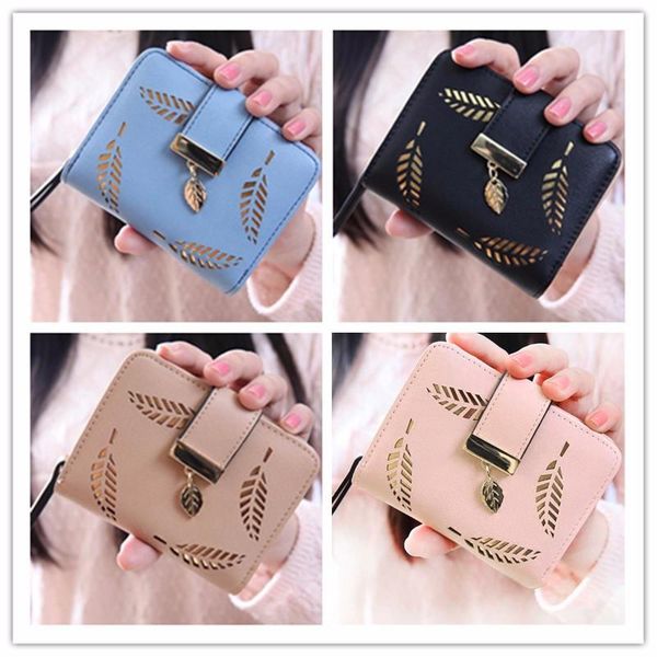 

wallets daigelo 2021 fashion women 5 colors ladies leaf bifold wallet leather clutch card holder purse handbag money bag est, Red;black