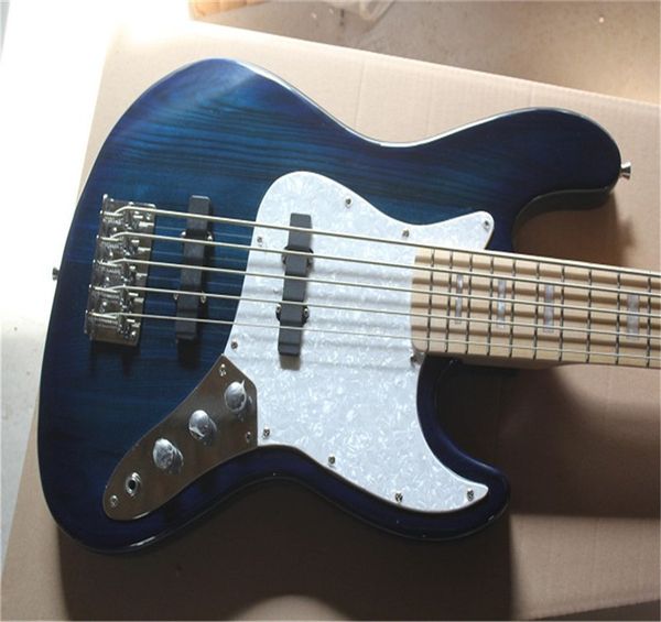 

2021 quality 5 string maple neck f jazz stripe dark blue electric bass guitar in stock