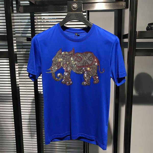 

men's t-shirts rhinestone brand personality short-leeved loose men hip-hop male t-shirt elephant, White;black