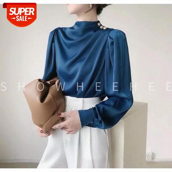 

Vintage Women Elegant Stand Collar Soft Shirts 2021 Summer Fashion Ladies Stylish Loose Blouses Casual Female Tops Girls Chic #6h8t, White