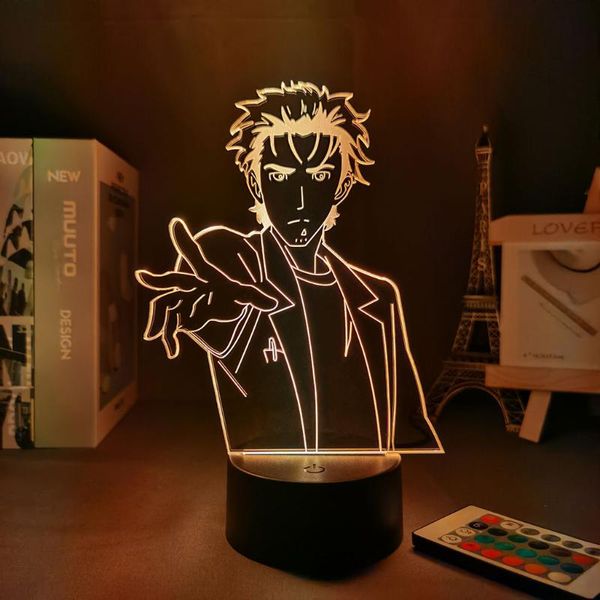 Luci notturne Anime Figure Steins Gate Rintarou Okabe Lampada 3D Neon per la casa Led Kids Bedroom Decor Manga Desk