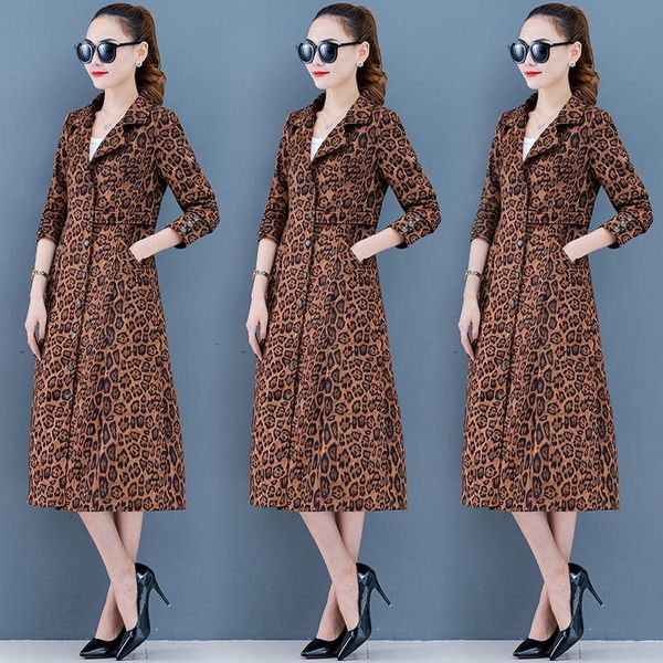 

women's wool & blends [with lining] leopard print mid-length windbreaker women spring and autumn fashion noble temperament all-match th, Black