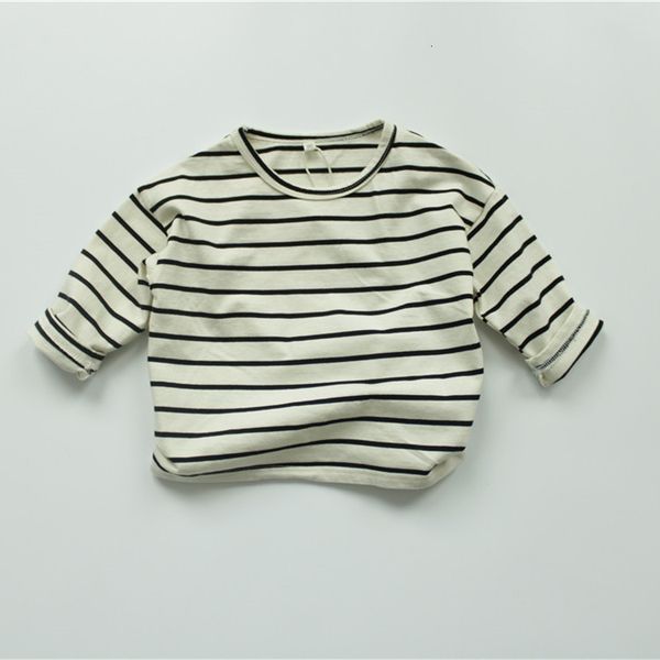 

hanban striped long basic sleeve autumn round neck children's t-shirt, Black;white
